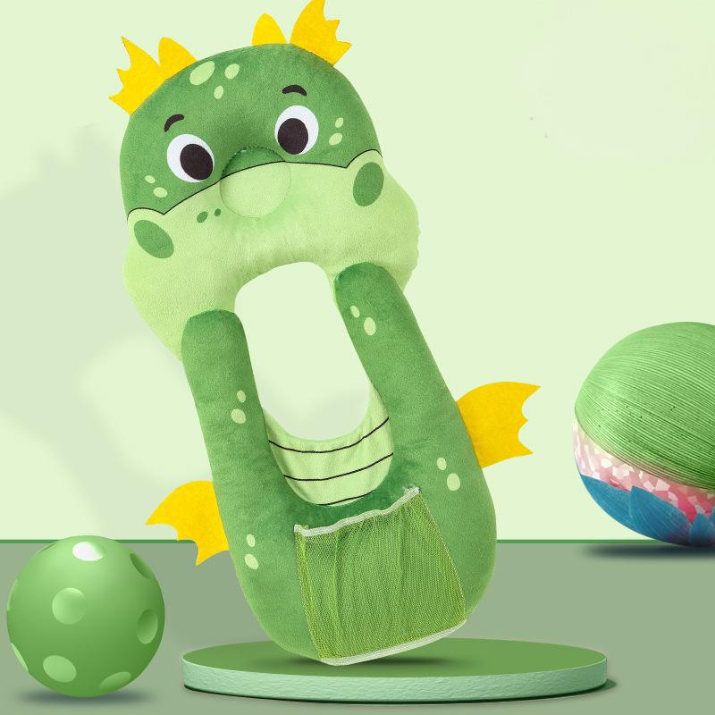 Green dinosaur hands free baby feeding pillow