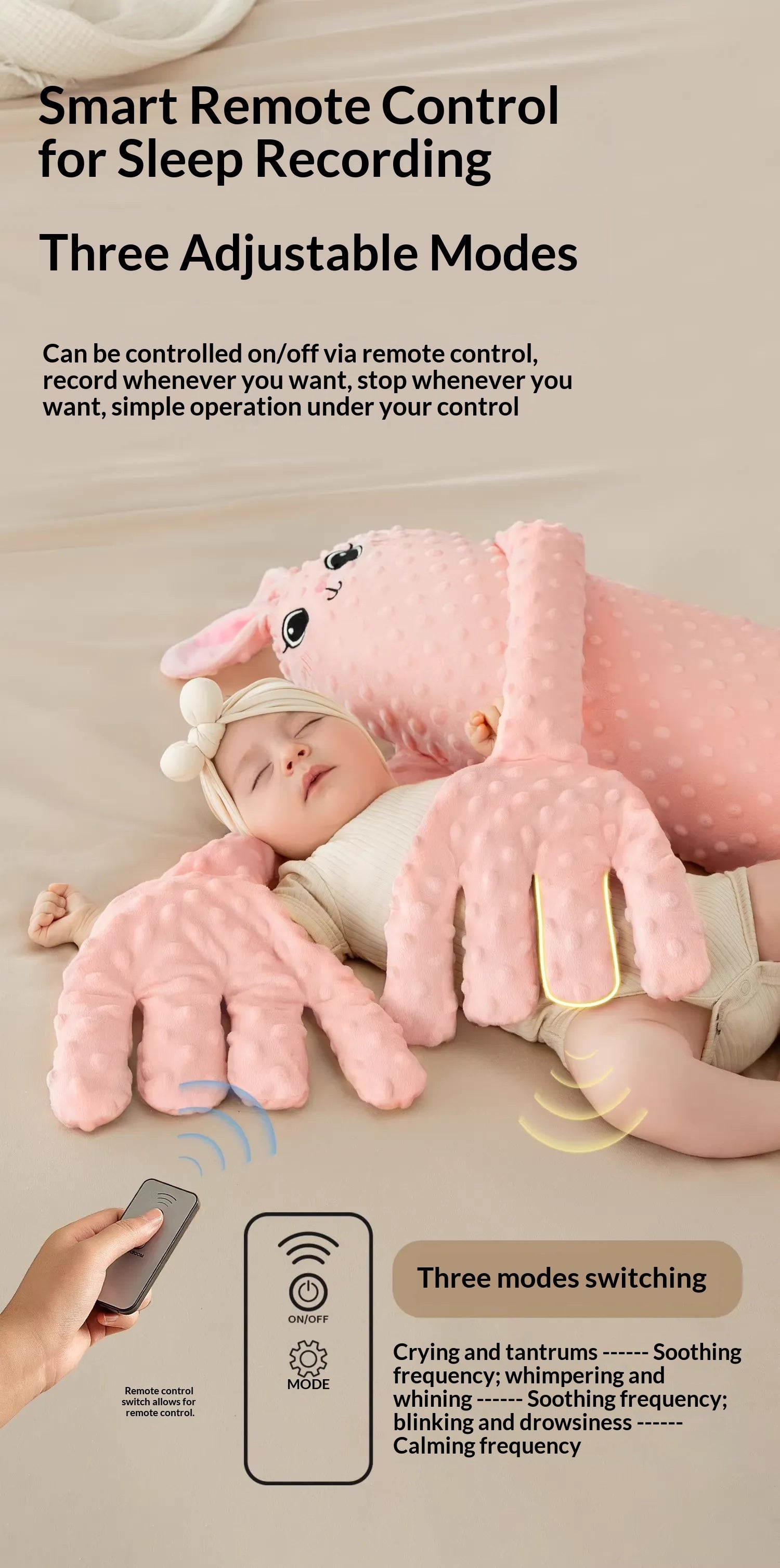 Three speed remote control function for baby soothing sleep companion