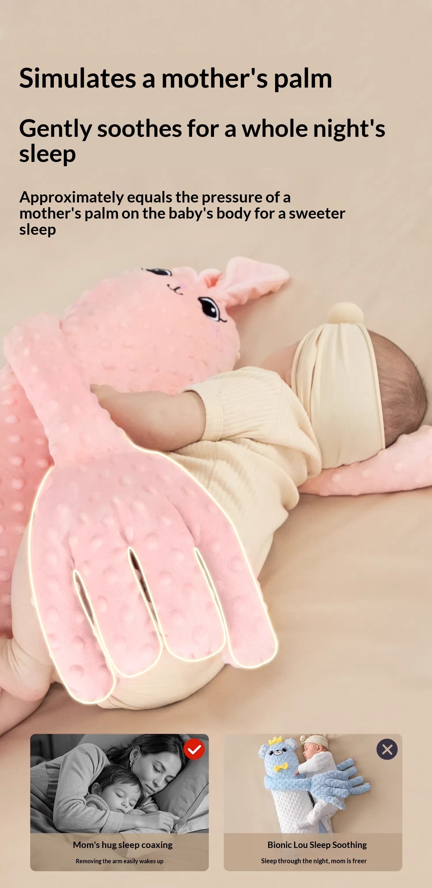 Pink rabbit style interactive sensory soothing plush toy