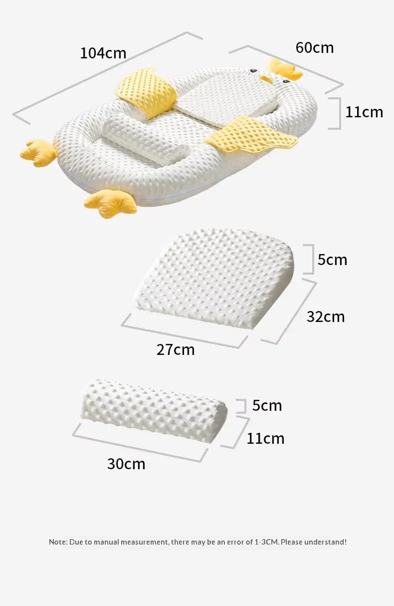 Close-up of breathable cotton fabric and anti-startle design on baby bouncer