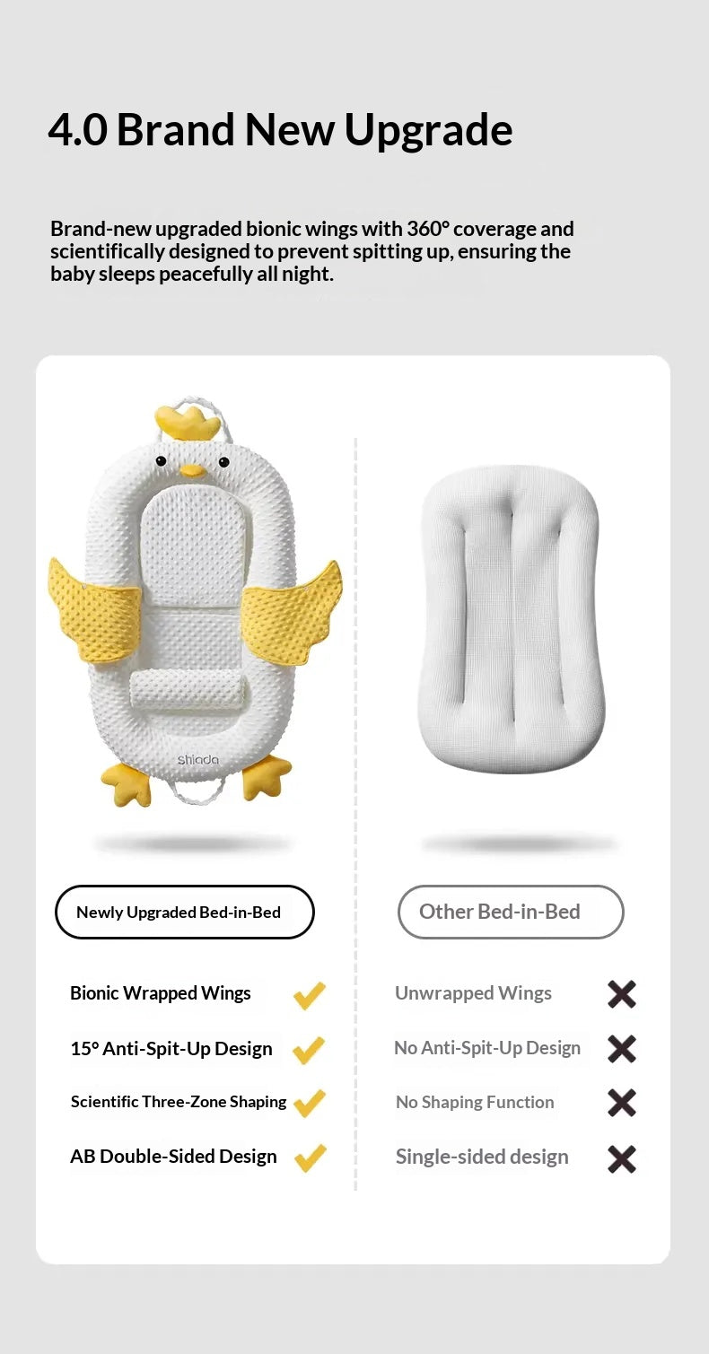 Close-up of breathable cotton fabric and anti-startle design on baby bouncer