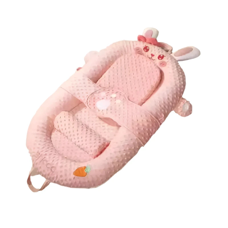 MEACAOFG Pink Rabbit Baby Anti-Startle Bouncer Bed with Ergonomic Support