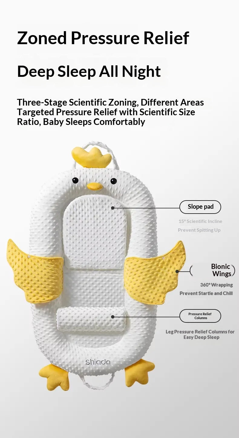 Close-up of breathable cotton fabric and anti-startle design on baby bouncer