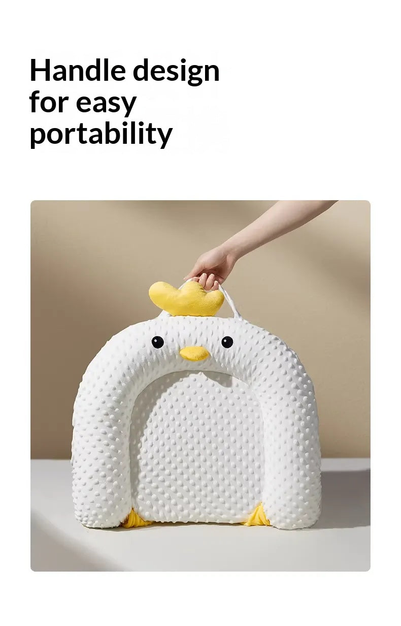 Close-up of breathable cotton fabric and anti-startle design on baby bouncer