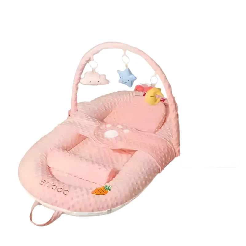 EACAOFG Pink Rabbit Baby Anti-Startle Bouncer Bed with Ergonomic Support