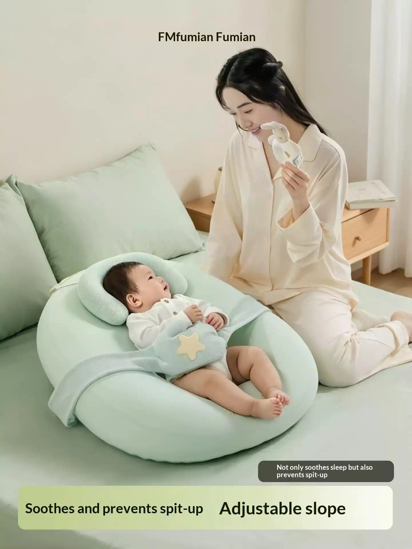 Luxury baby lounger pillow with adjustable slope for newborn comfort
