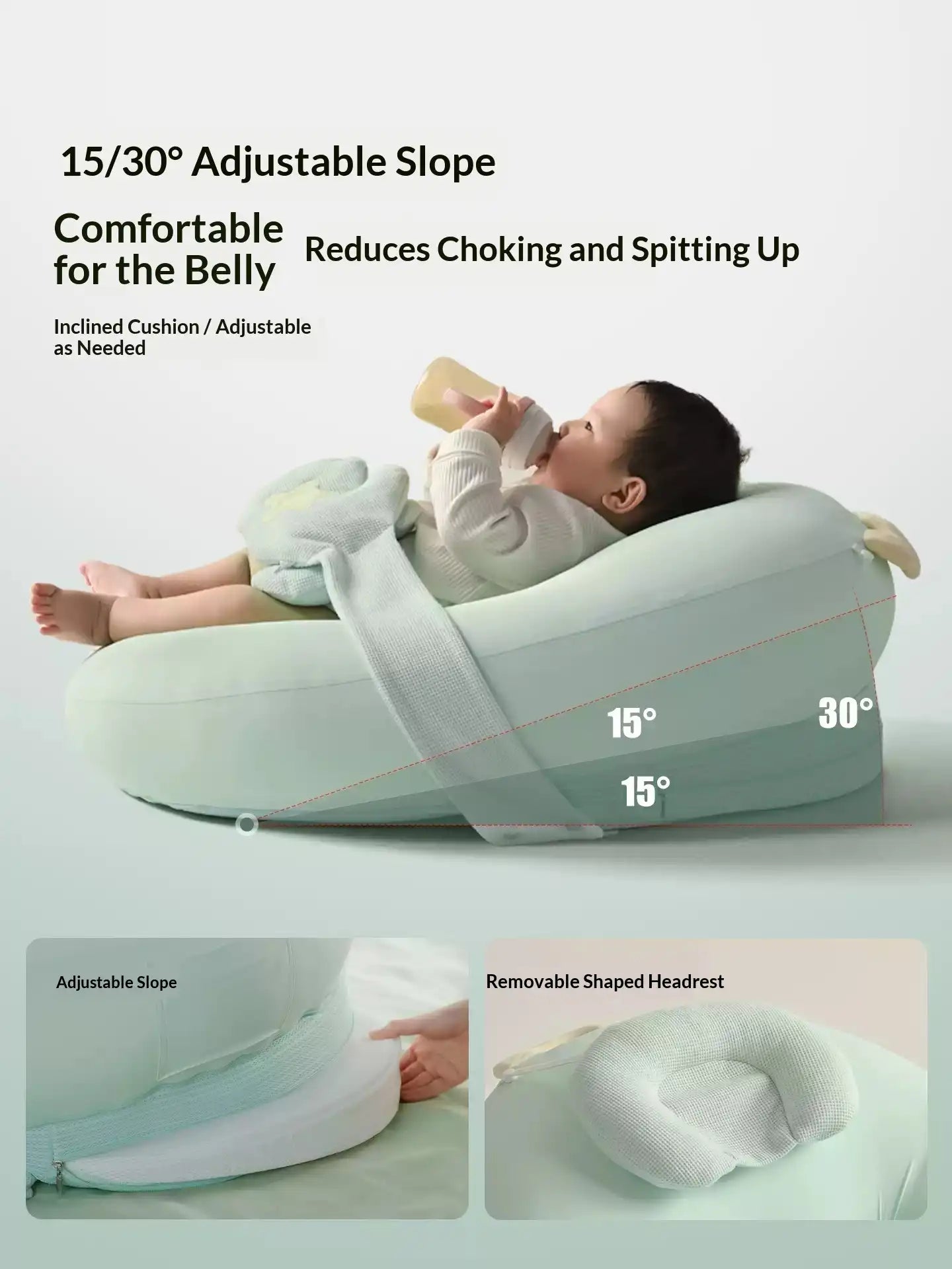 Luxury newborn baby lounger with ergonomic support pillow and breathable premium fabric