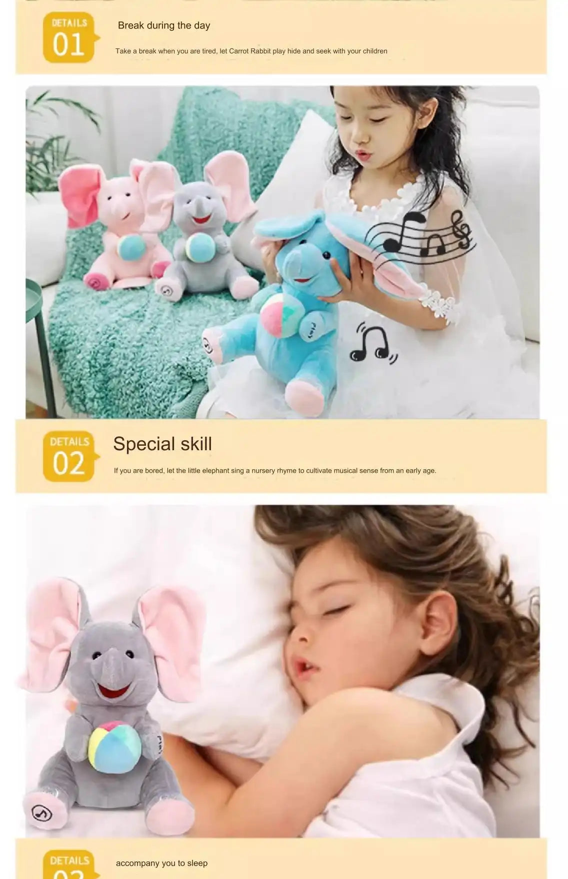 MEACAOFG Animated Peek-a-Boo Elephant with Flapping Ears and Singing Function