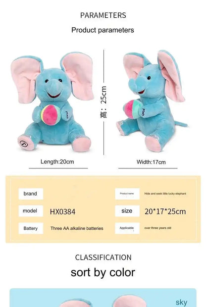 MEACAOFG Animated Peek-a-Boo Elephant with Flapping Ears and Singing Function