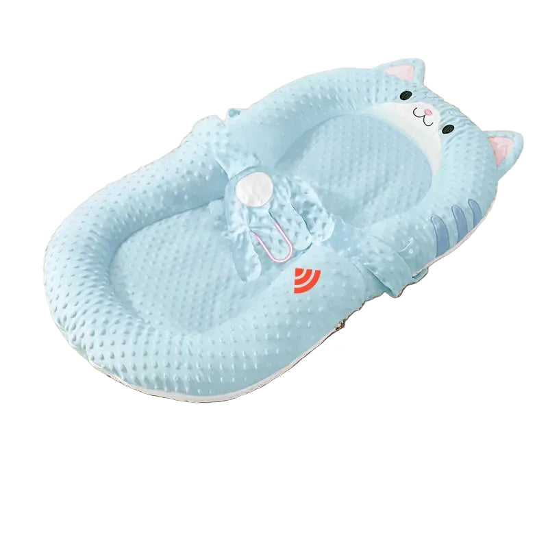 Portable infant sleep bassinet in light blue cat style