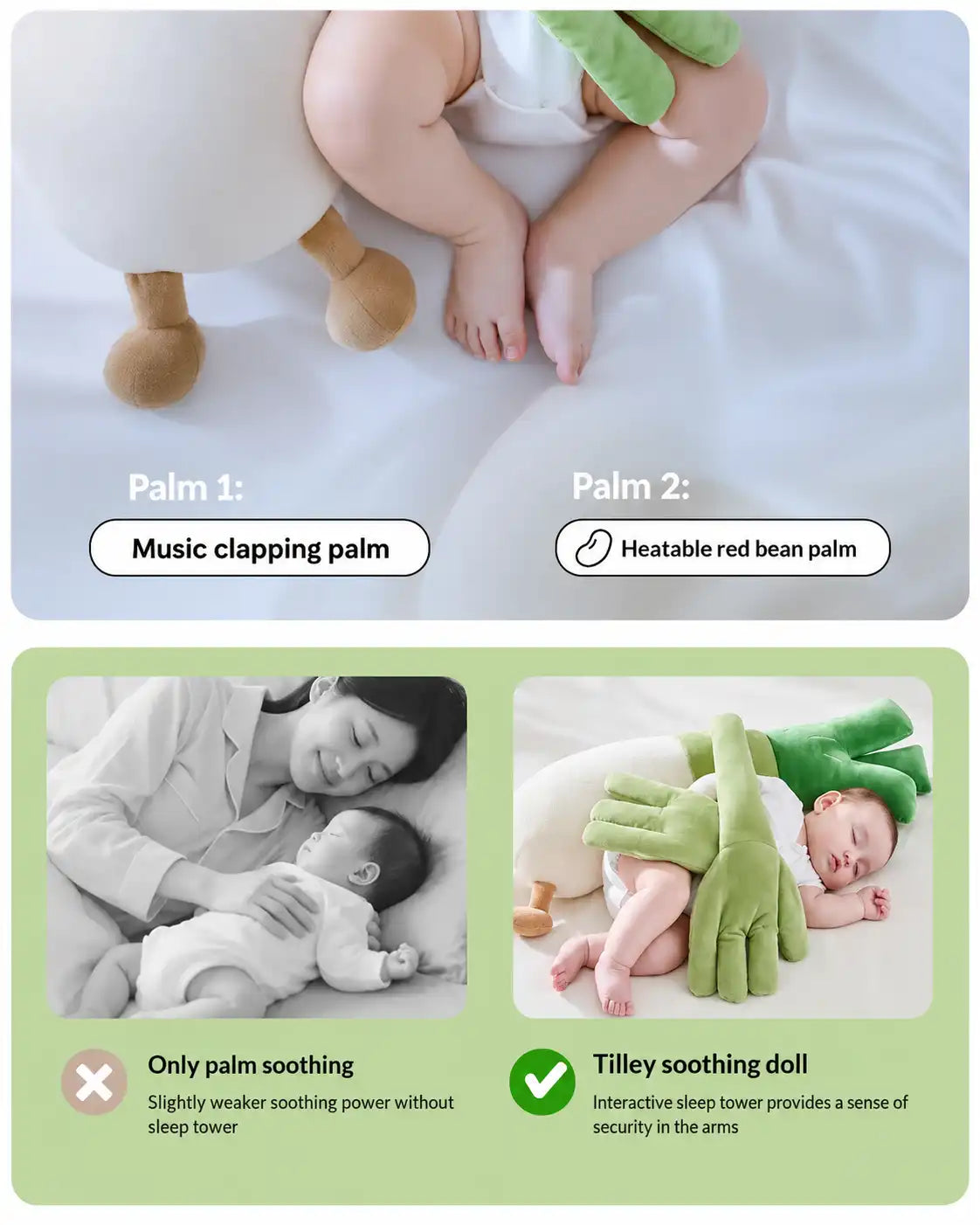 oveable palms feature on soothing infant sleep companion
