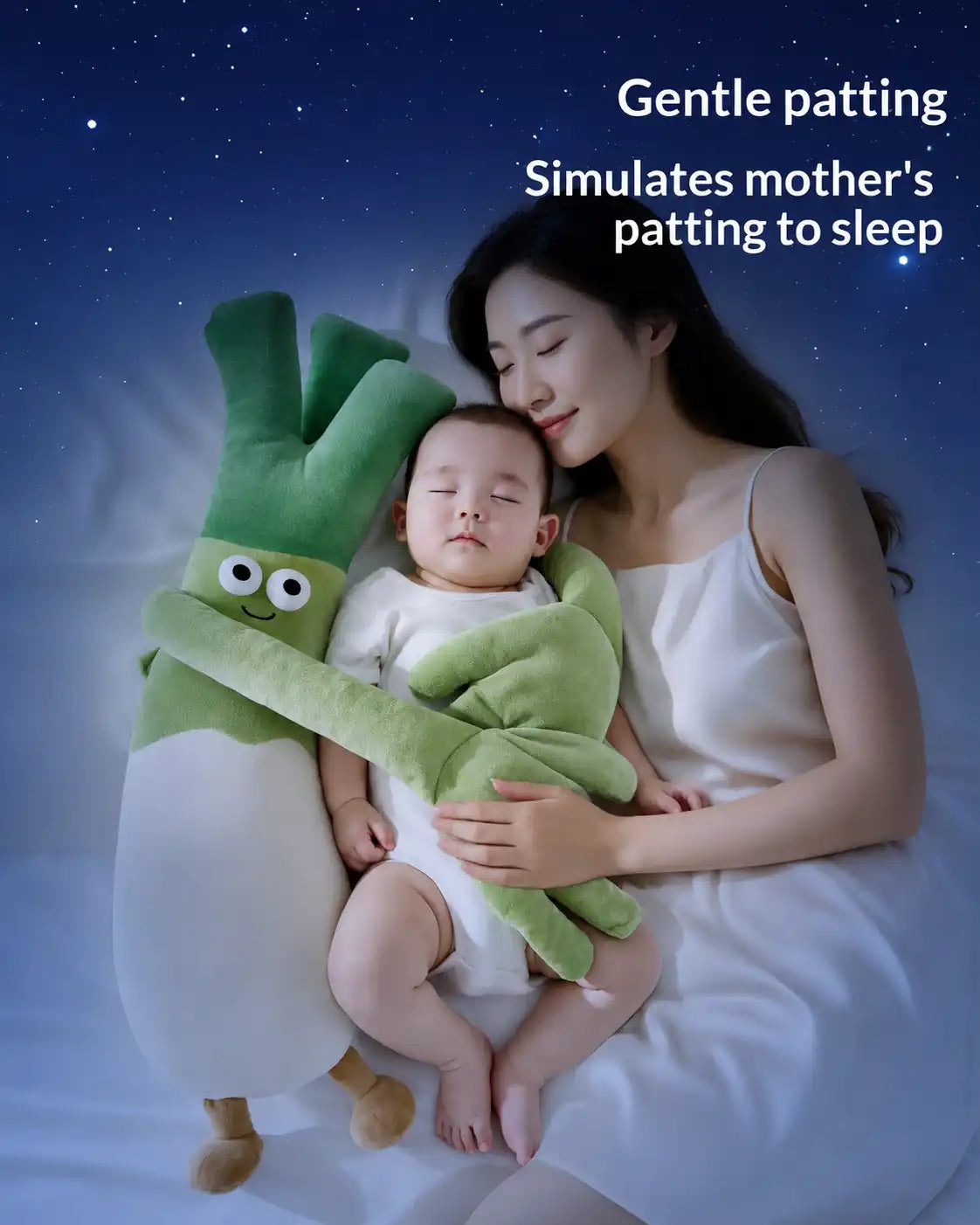 Mother soothing infant with soft comfort toy