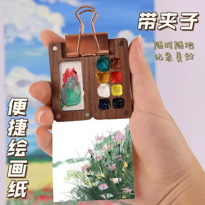 MEACAOFG paint box Walnut Raw Material Box Mini Portable Drawing Board Travel Sketching Carry-on Walnut Box with Grid Set