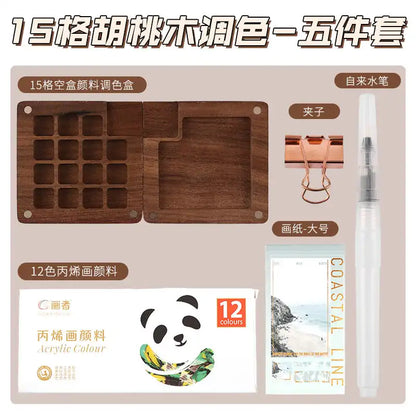 MEACAOFG paint box Walnut Raw Material Box Mini Portable Drawing Board Travel Sketching Carry-on Walnut Box with Grid Set