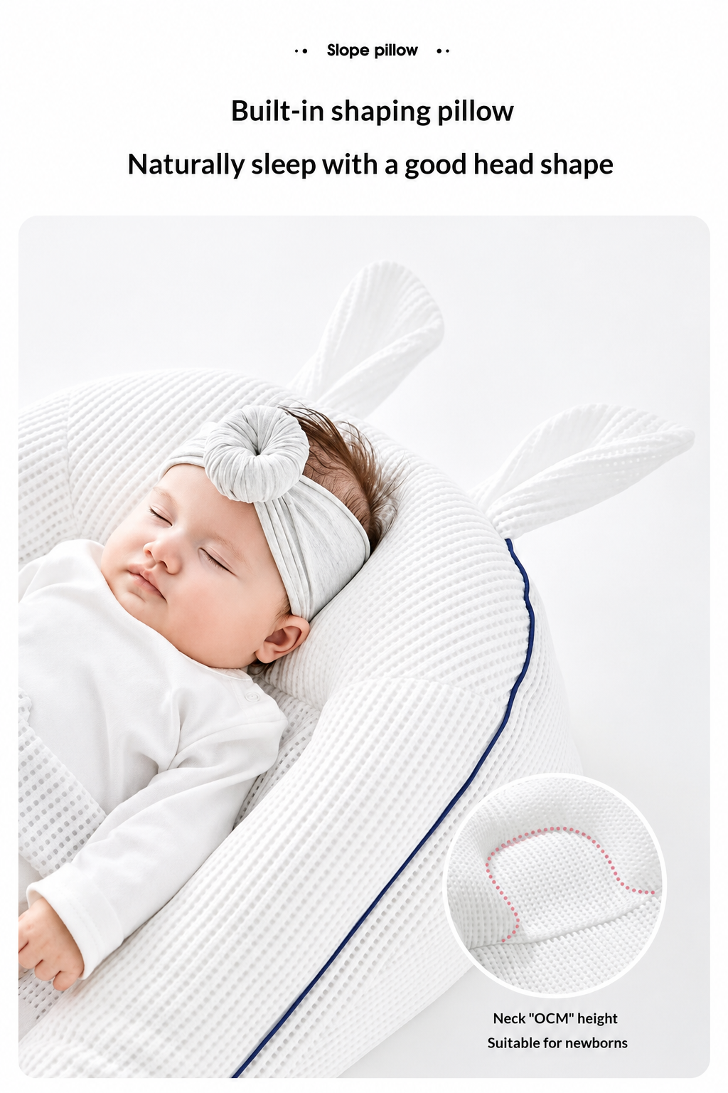 Head shaping contour support on anti reflux baby sleep lounger