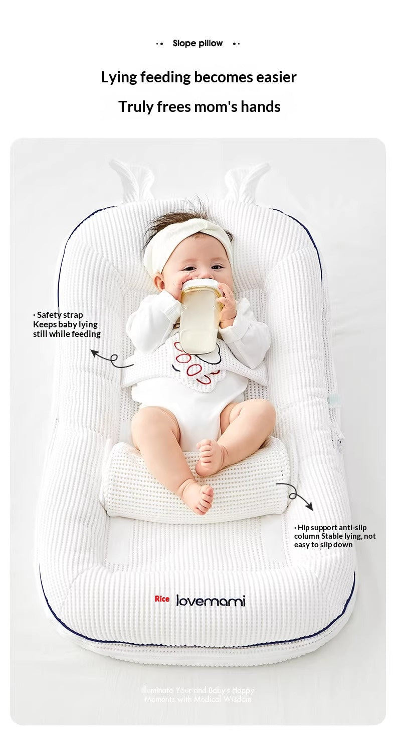 Safe convertible infant bed with non-toxic finish in a modern nursery setting