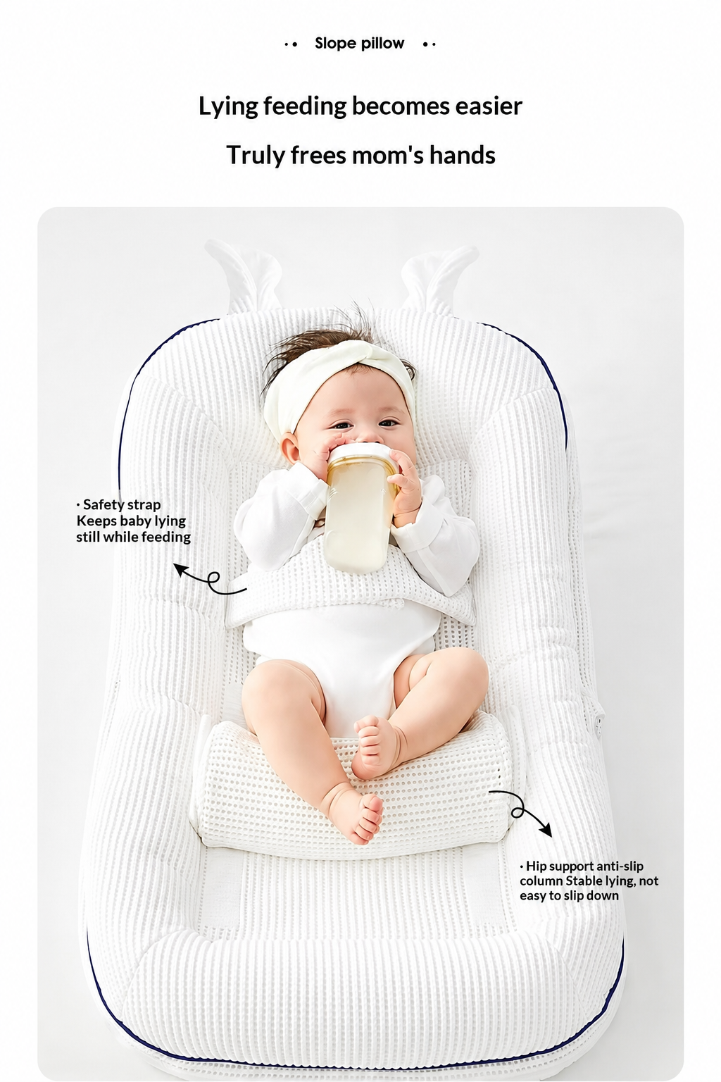 Dual feeding and resting modes of baby lounger positioner pillow