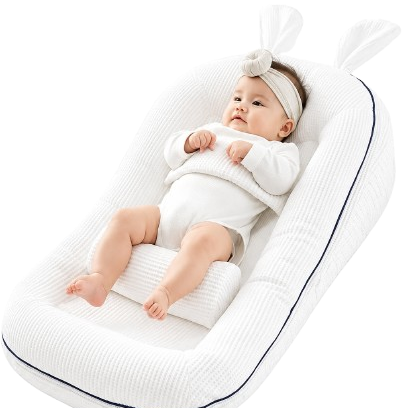 Convertible infant sleep lounger with soft rabbit ears