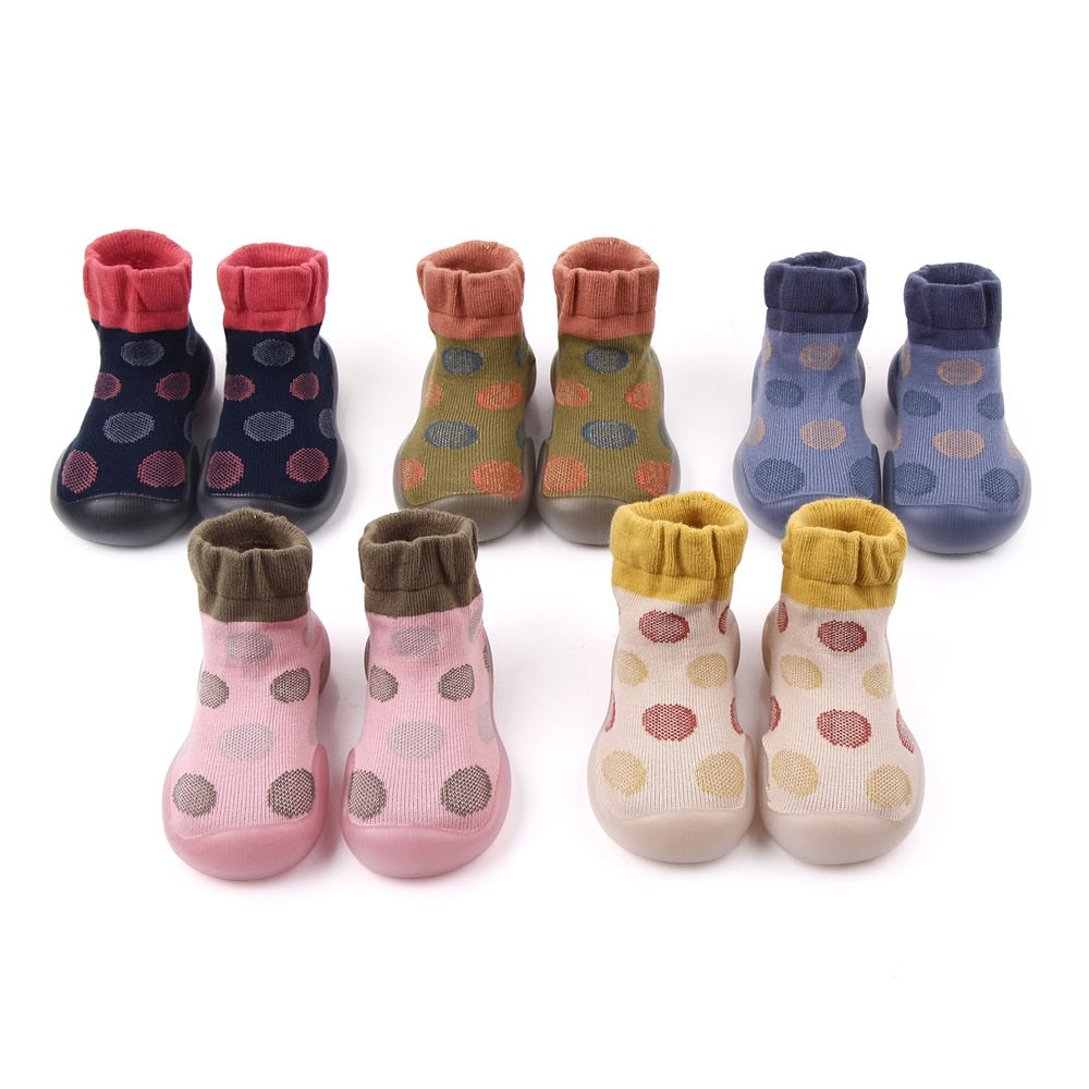 Polka-dotted Baby Sock Shoes - Yellow