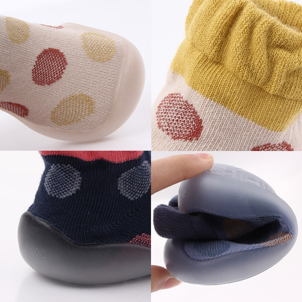 Polka-dotted Baby Sock Shoes - Yellow