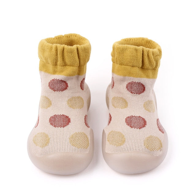 Polka-dotted Baby Sock Shoes - Yellow
