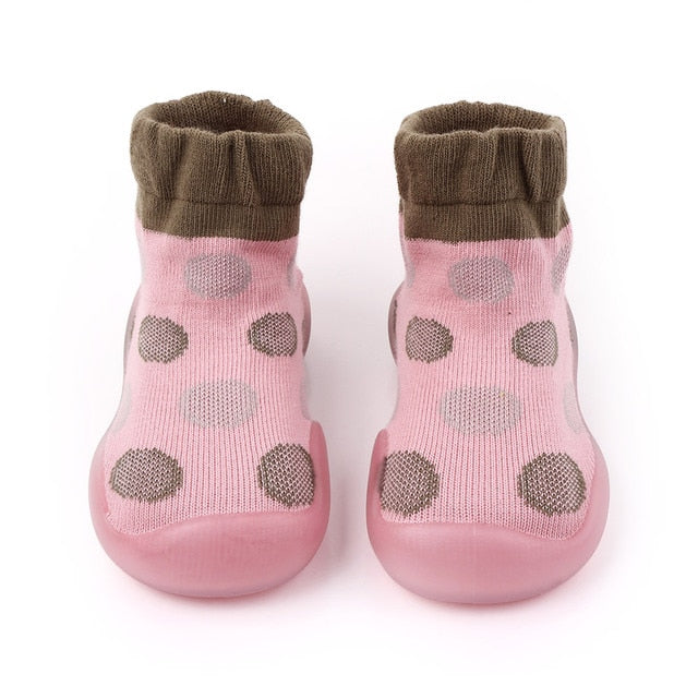 Polka-dotted Baby Sock Shoes - Pink