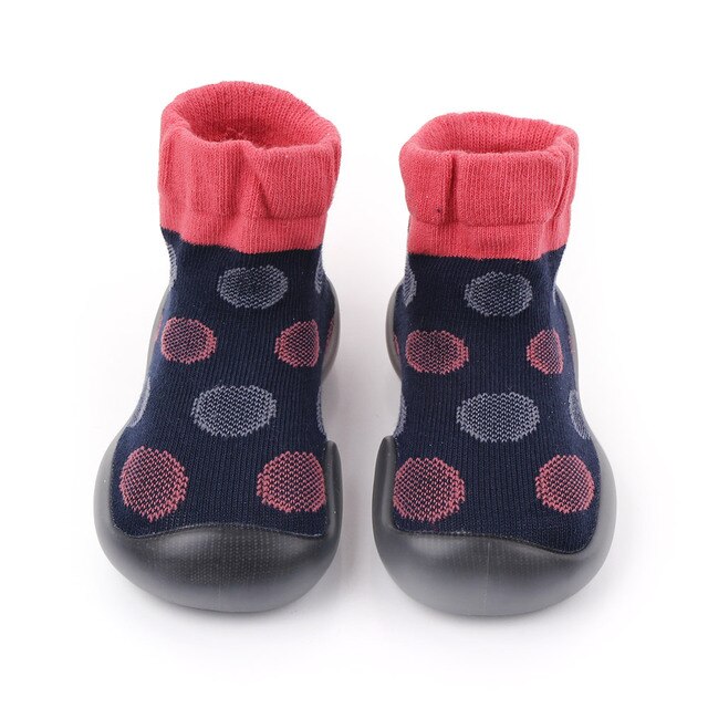 Polka-dotted Baby Sock Shoes - Black