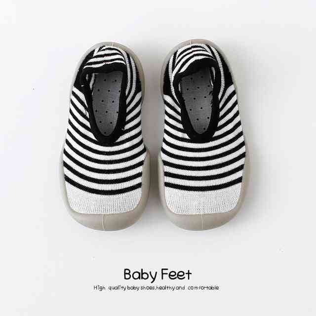 Baby Sock Shoes - Gray w/ Black Lines