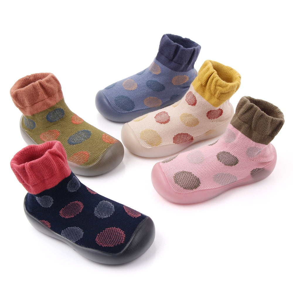 Polka-dotted Baby Sock Shoes - Pink