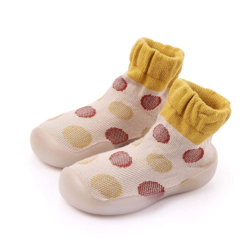 Polka-dotted Baby Sock Shoes - Yellow