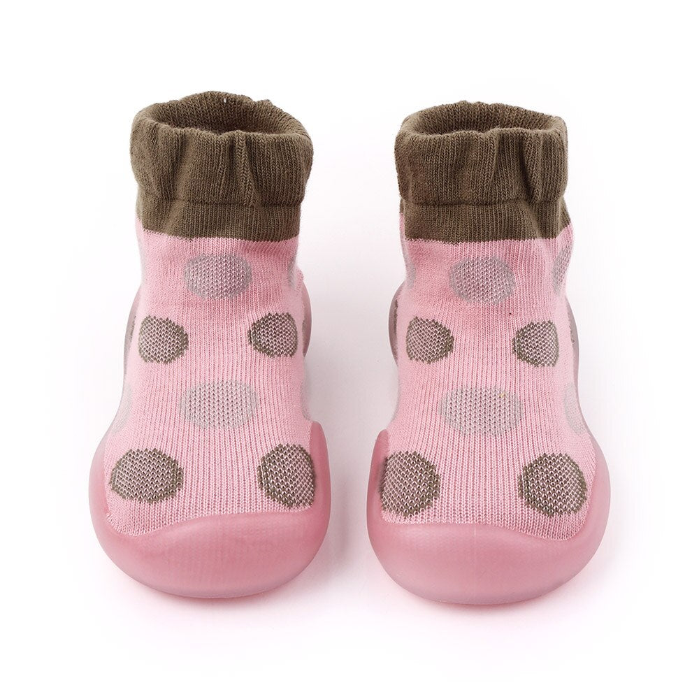 Polka-dotted Baby Sock Shoes - Pink