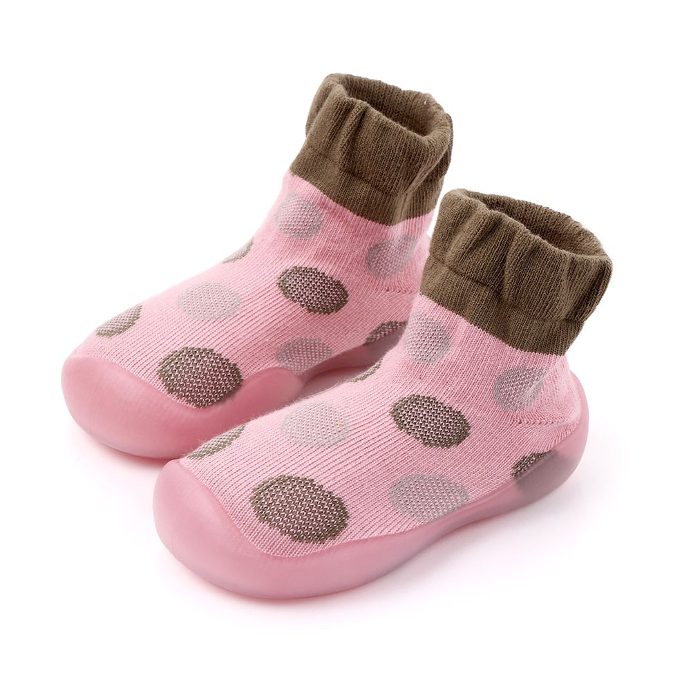 Polka-dotted Baby Sock Shoes - Pink