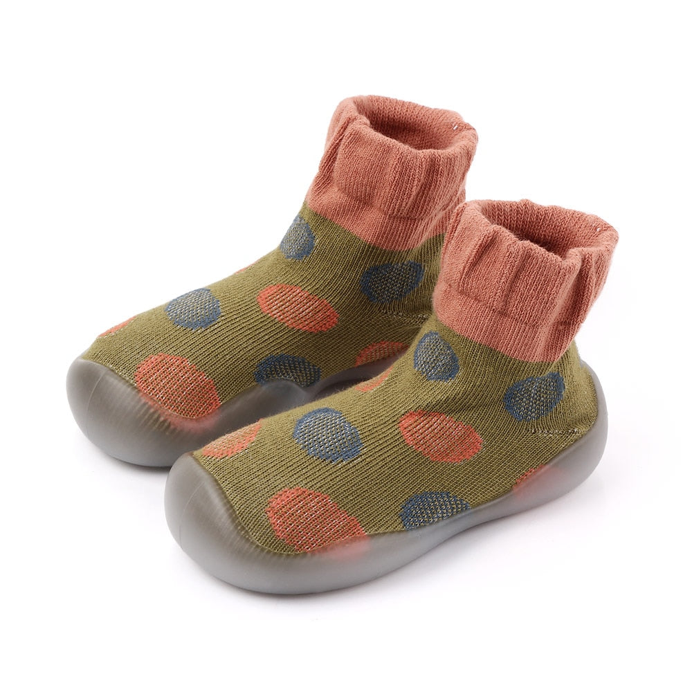 Polka-dotted Baby Sock Shoes - Green