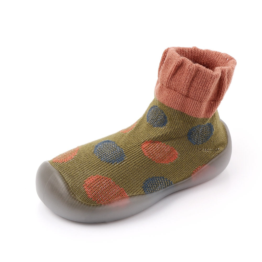 Polka-dotted Baby Sock Shoes - Green