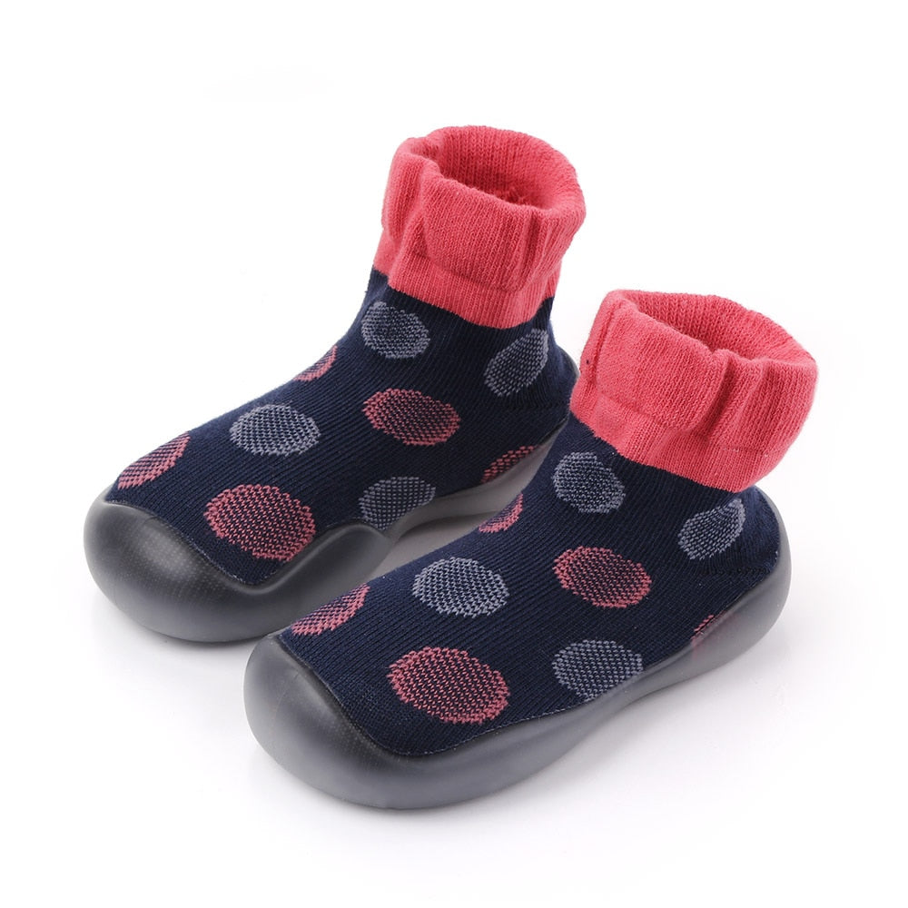 Polka-dotted Baby Sock Shoes - Black