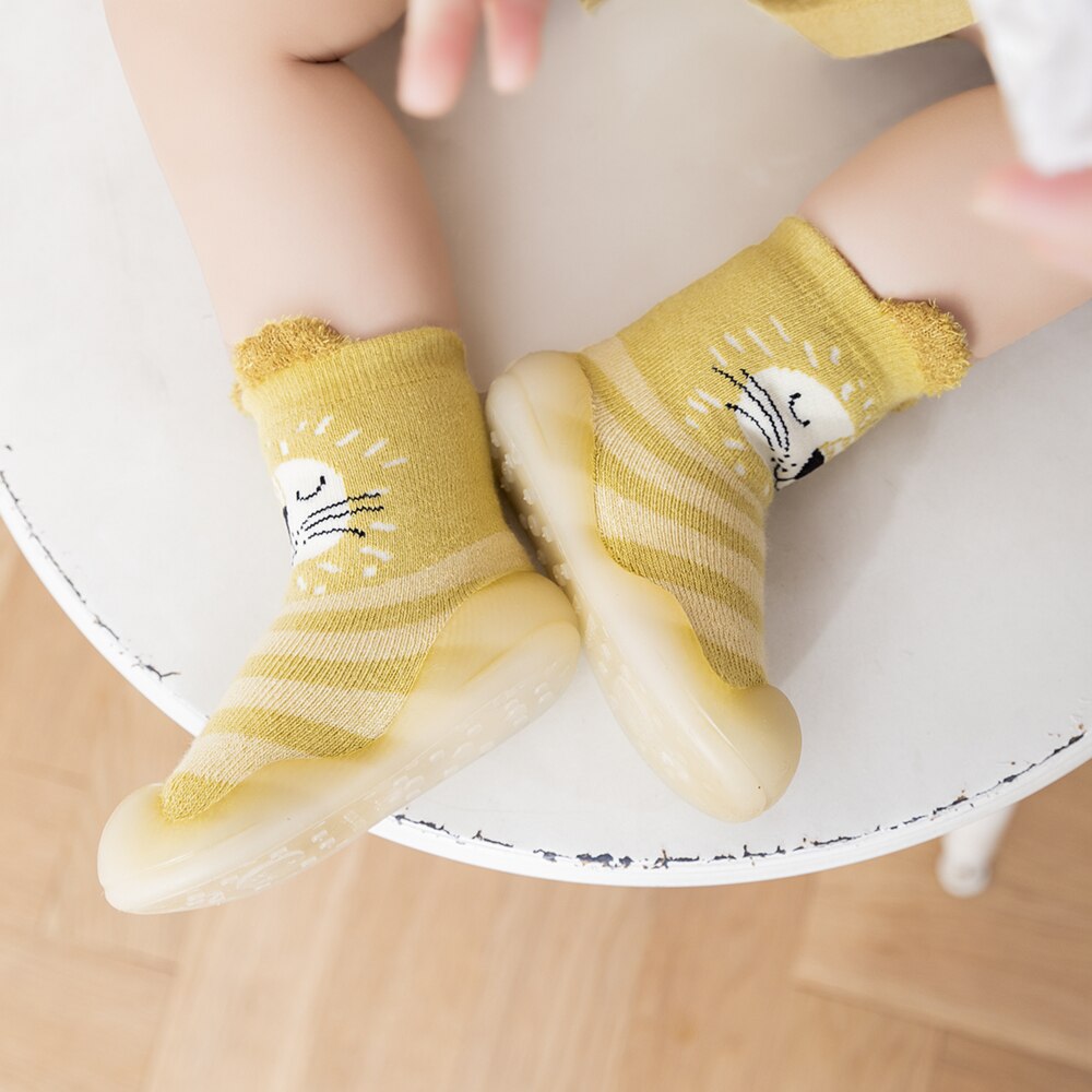 Winter Baby Sock Shoes - Yellow Cat