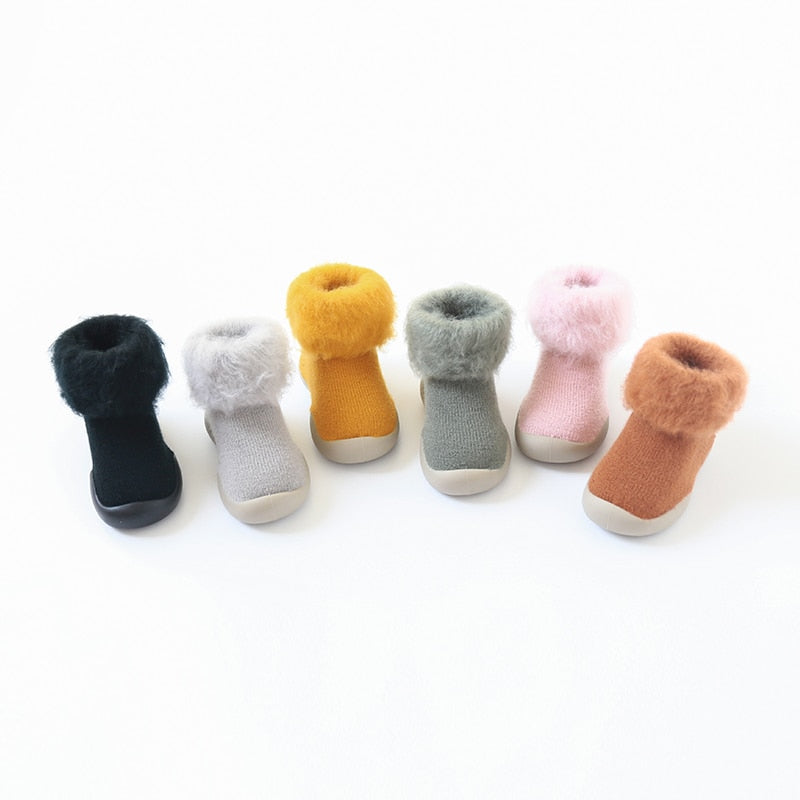 Furry Baby Sock Shoes - Gray