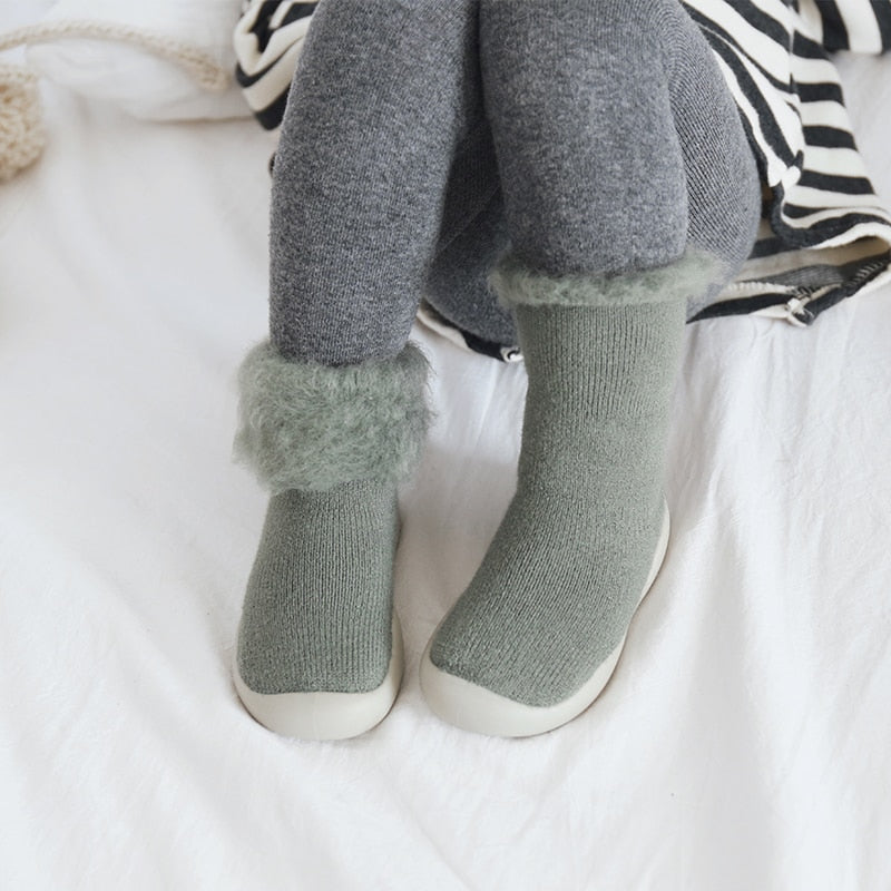 Furry Baby Sock Shoes - Green