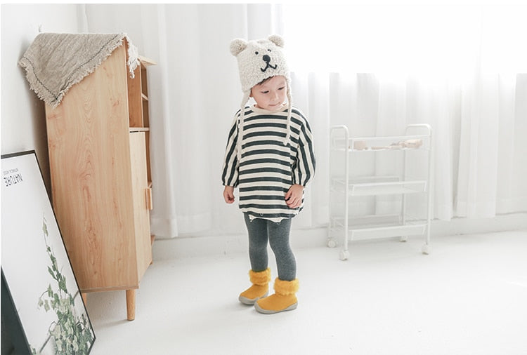 Furry Baby Sock Shoes - Yellow