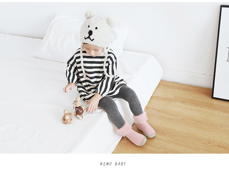 Furry Baby Sock Shoes - Pink