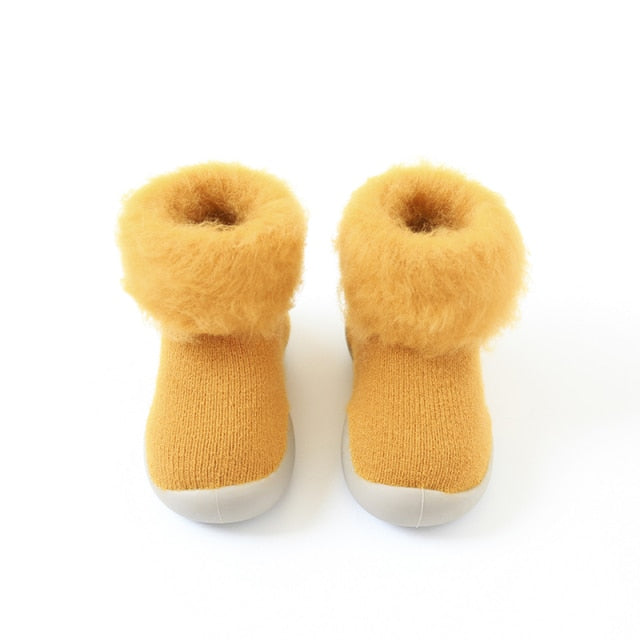 Furry Baby Sock Shoes - Yellow