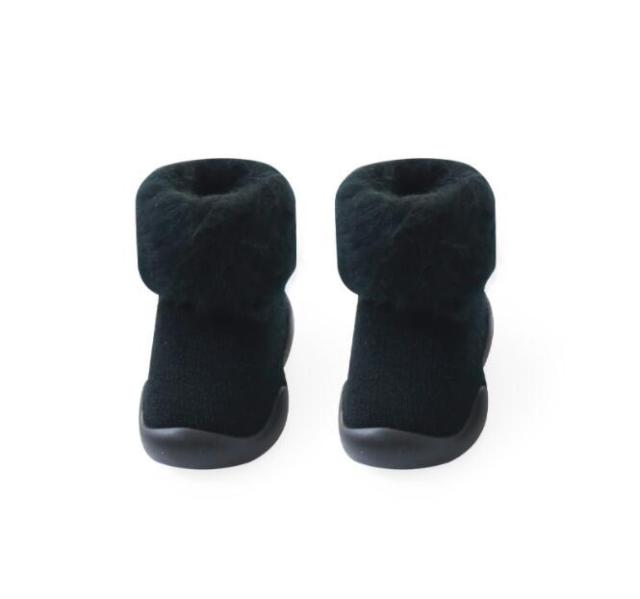 Furry Baby Sock Shoes - Black