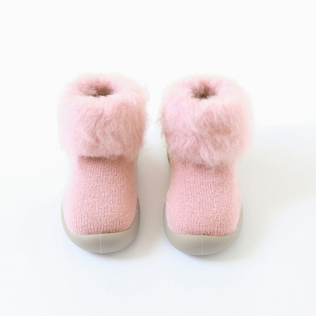 Furry Baby Sock Shoes - Pink