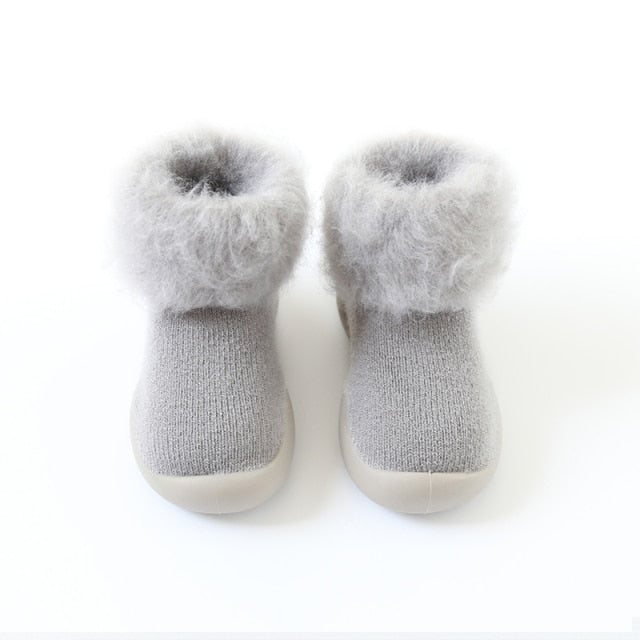 Furry Baby Sock Shoes - Gray