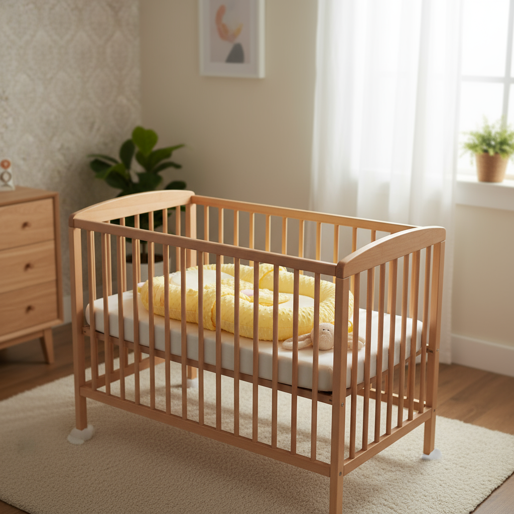Smart baby soothing lounger placed inside wooden baby crib