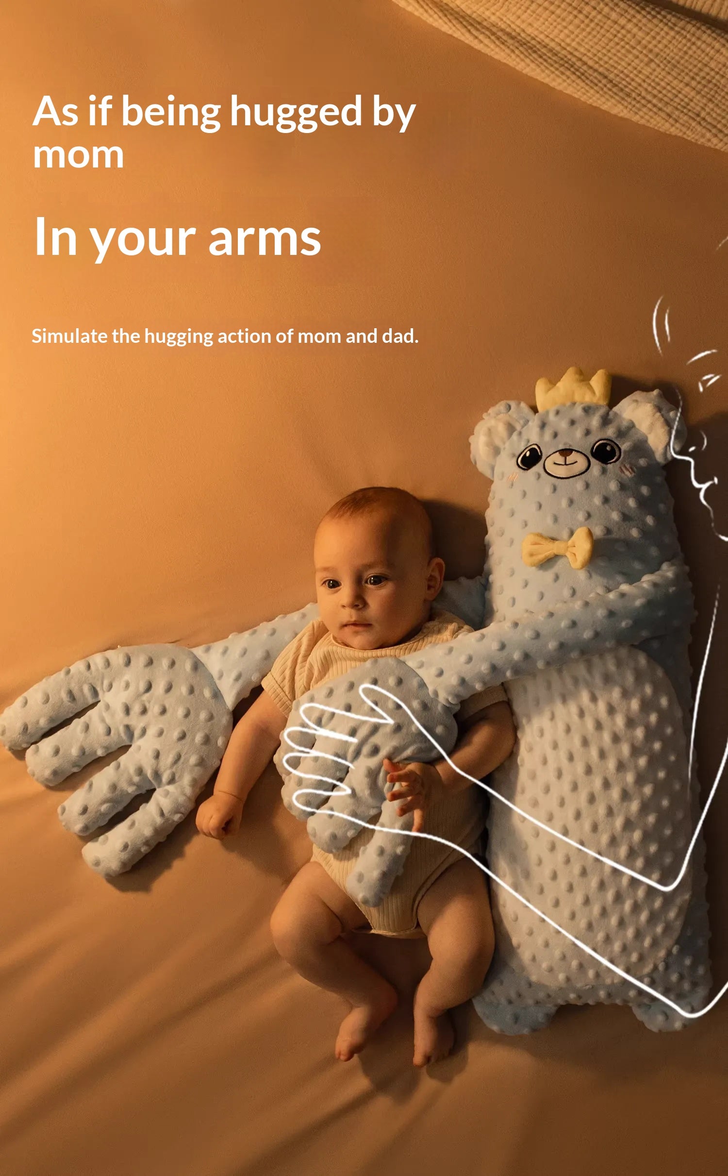 Infant sleeping comfortably with baby soothing sleep companion
