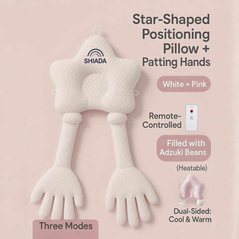 Features of star-shaped positioning pillow with patting hands