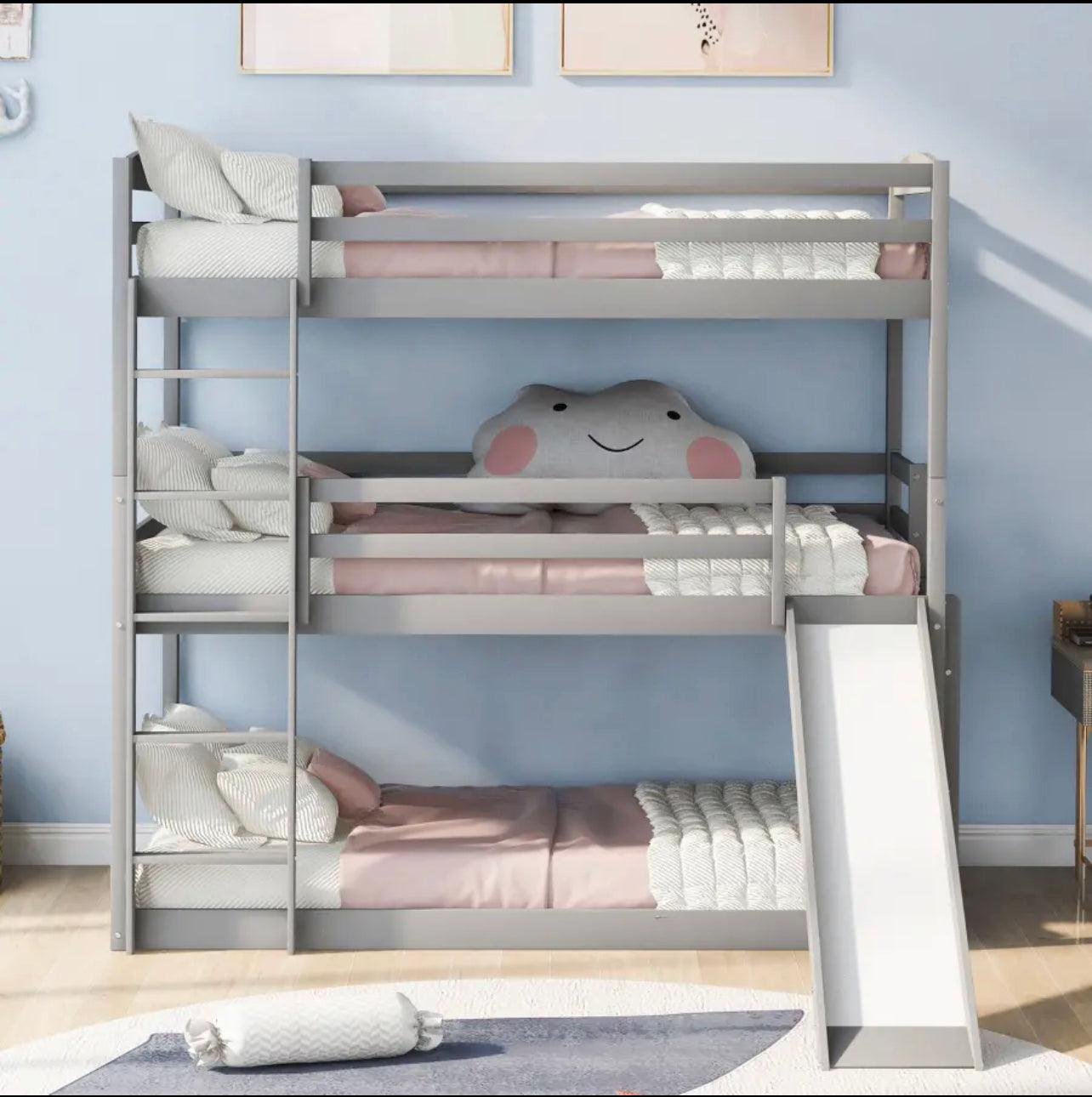 Triple Bunk Bed with Ladder and Slide