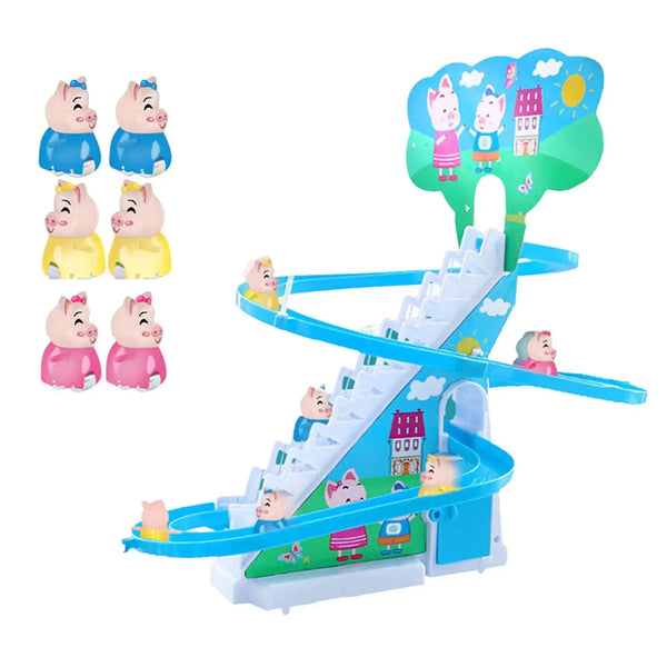 Electric penguin piggy climbing stairs fully automatic slide assembled track duck on birthday toys - MEACAOFG