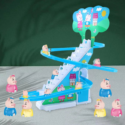 Electric penguin piggy climbing stairs fully automatic slide assembled track duck on birthday toys - MEACAOFG